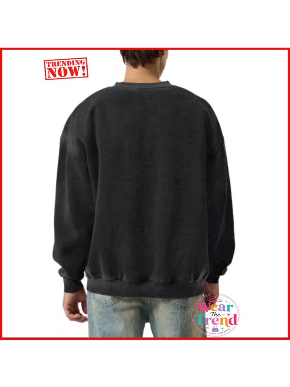 Acid Wash Crewneck Sweatshirt Oversized Fleece Heavyweight Cotton Pullover - Picture 3 of 6